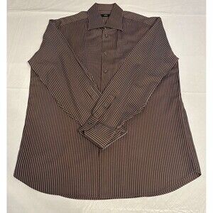 Hugo Boss Dress Shirt Mens 17 34/35 Long Sleeve Size Brown Pin Stripe